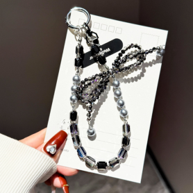 Accessoire téléphone, Collier portable - Lanière de Téléphone Portable Noir avec Nœud Papillon Perles et Cristaux - Rose, prix d