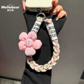 Dragonne, Cordon - Lanière de Téléphone Portable Courte Tressée Violet avec Décoration Fleur Smiley, prix de gros.