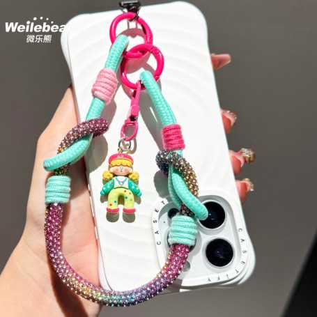 Dragonne pour téléphone style dopamine – bracelet tressé – motif fille – accessoire
