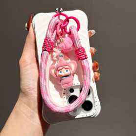 Dragonne, Bracelet, Cordon - Lanière Téléphone Poignet Moelleuse Rose avec Porte-clés Poupée, prix de gros.