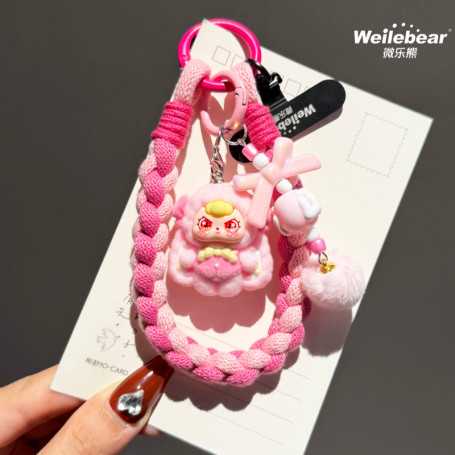 Bracelet, Dragonne, Cordon - Lanière Téléphone Poignet bicolore Rose avec Porte-clés Poupée, prix de gros.
