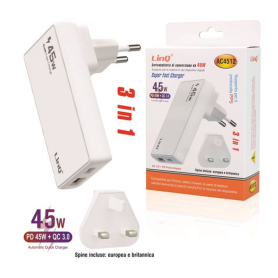 Chargeur Rapide, Adaptateur - Chargeur Secteur USB-C + USB 45W avec Prise Anglaise Chargeur Rapide LinQ AC4512, prix de gros.