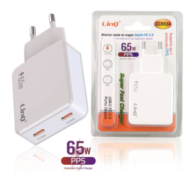 Chargeur, Adaptateur - Chargeur Secteur Double USB-C 65W Chargeur Rapide LinQ CC6534, prix de gros.