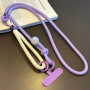 Lanière, Attache - Collier Téléphone Cordon Long Tressé Bicolore Violet/Beige avec Perle - 115cm, prix de gros.