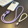 Lanière, Attache - Collier Téléphone Cordon Long Tressé Bicolore Violet/Beige avec Perle - 115cm, prix de gros.