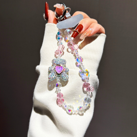 Accessories, Phone Chains - Luxury Crystal Phone Lanyard with Pink Strass Heart Bear, wholesale price