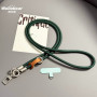 Necklace, Lanyard - Braided Bicolor Long Phone Cord Necklace with Leather Details, wholesale price