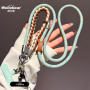 Necklace, Lanyard - Braided Bicolor Long Phone Cord Necklace with Leather Details, wholesale price