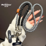Necklace, Lanyard - Braided Bicolor Long Phone Cord Necklace with Leather Details, wholesale price