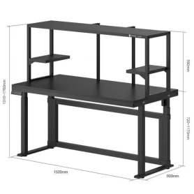 Bureau, Poste de Travail - Table de Travail Électrique Réglable en Hauteur avec Étagère 150×80×72-117 cm - Noir, prix de gros.
