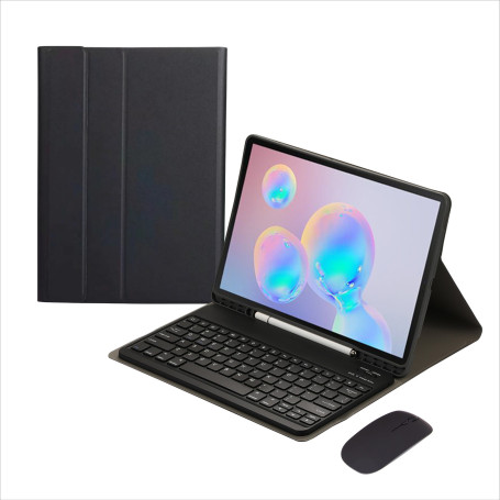 Tablet Cover - Étui pour tablette Samsung – Clavier Bluetooth – Touches carrées – Logement pour stylet – Souris Bluetooth rechar