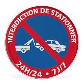 Panneau, Signe - signalétique – Stationnement interdit - Plaque aluminium circulaire - 30*30cm - Avec accessoires, prix de gros.