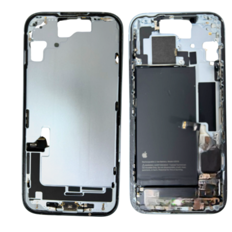 iPhone Parts - iPhone 15 chassis without back glass, with blue battery and without charging connector (original, disassembled) -