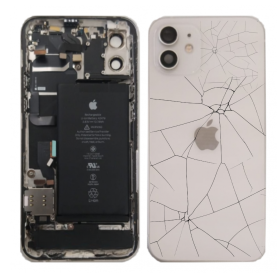 Coque, Enveloppe - Châssis Complet iPhone 12 Blanc - Sans Connecteur de Charge avec Batterie (Original Demonté) - Cassé, prix de