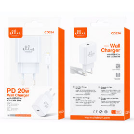 Adaptateur, Bloc d'Alimentation - Chargeur Rapide USB-C 20W avec Câble USB-C Ellietech CD324 - Blanc, prix de gros.