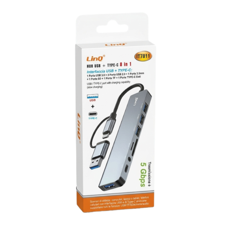 Docking Station, Adapter - HUB Type-C/USB 8 en 1 - 3 USB 2.0 + USB 3.0 + Audio 3.5mm + Type C + SD + TF LinQ IT7811, wholesale p