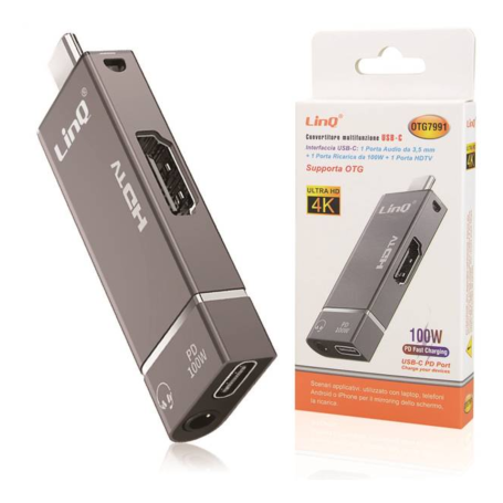 Adapter, Connector - USB-C to HDMI / USB 3.0 / PD Converter LinQ OTG7991, wholesale price