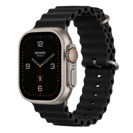 Montre, Horloge - Montre Connectée Apple Watch Hermès Ultra 2 GPS Cellular Titane naturel 49mm avec Bracelet Noir - Grade A (TVA