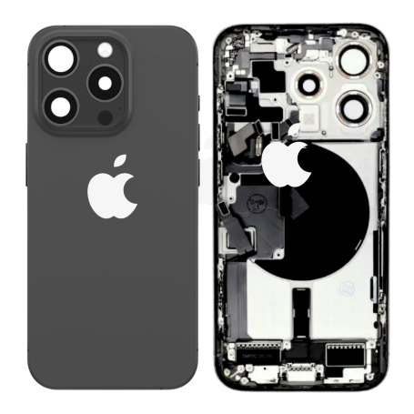 Châssis, Cadre - Châssis Complet iPhone 15 Pro eSIM Connecteur de Charge Sans Batterie Titane Noir (Original Demonté) - Grade A,