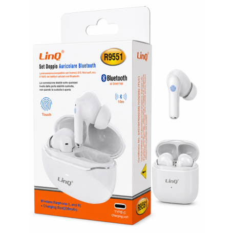 Earbuds, Headphones - Bluetooth Earphones with Charging Case LinQ R9551 - White, wholesale price