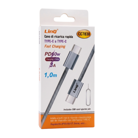 Type-C/Type-C PD 60W LinQ CC7838 1M White Cable | Etech-Parts