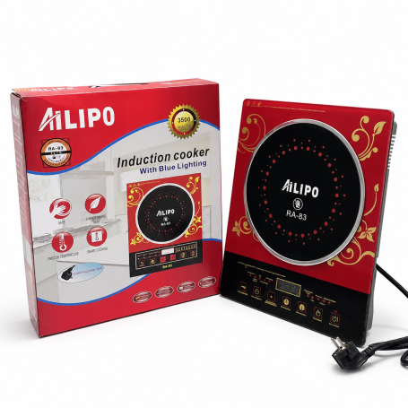 Plaque, Cuisinière - Plaque de Cuisson à Induction ALIPO RA-8 2200W Éclairage Bleu - Rouge/Noir, prix de gros.