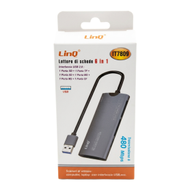Lecteur de cartes, Adaptateur - Lecteur de carte USB 6 en 1 SD + TF + XD + MS + M2 + CF LinQ IT7809, prix de gros.