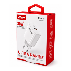 Chargeur USB, Adaptateur - Adaptateur Secteur Chargeur 2 USB-C 30W Ultra-Rapide Fasr FS-C18, prix de gros.