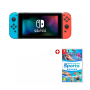 Gaming Console, Video Game System - Nintendo Switch OLED Console + 32GB Joy-Con + Nintendo Switch Sports - Blue and Red - Grade