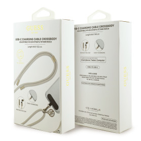 Cordon, Fil - Câble Collier Ajustable Tressé avec 4G Charm USB-C / USB-C Guess GUCCUCNY4GDE - 1.5M - Beige, prix de gros.