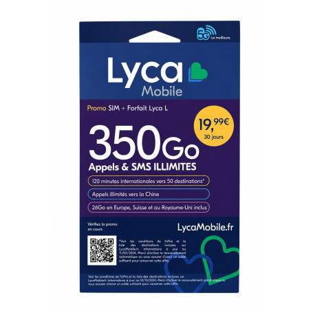 SIM Card, Puce Téléphonique - Carte SIM Prépayée Lyca mobile illimité +350 GO d’Internet Sans Abonnement, prix de gros.