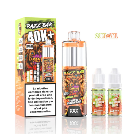 Vape, E-cigarette - RAZZBAR 40K+ Puffs - Fruit du dragon glacé, prix de gros.