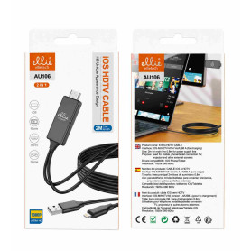 Adaptateur, Connecteur - Câble HDMI vers iPhone / iPad avec Alimentation USB Ellietech AU106 - 2M - Noir, prix de gros.
