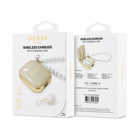 Earphones, Headphones - GUESS GUTWSLD2HSPEE Wireless Bluetooth Earbuds with Charging Case – Beige, wholesale price