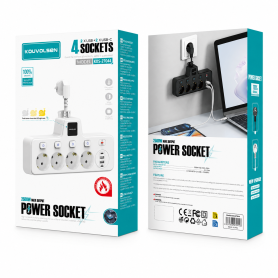 Power Strip, Surge Protector - Power Strip KOS-27044, 4 EU Outlets, 2 USB-A, 2 USB-C, Individual Switches, 3-Color Touch Light, 