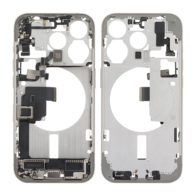 Replacement Frame - iPhone 15 Pro Chassis with Charging Port – White Titanium (Original Pulled Part) – Grade A – No Back Glass, 