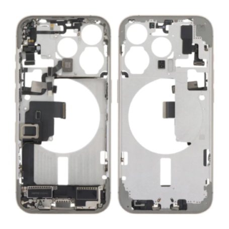 Replacement Frame - iPhone 15 Pro Chassis with Charging Port – White Titanium (Original Pulled Part) – Grade A – No Back Glass, 