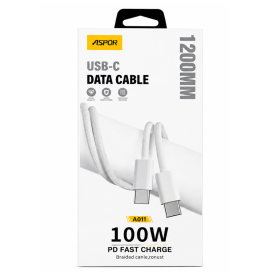 Charging Cable, Power Cord - ASPOR A011 100W PD USB-C to USB-C Charging Cable - 1.2m White, wholesale price