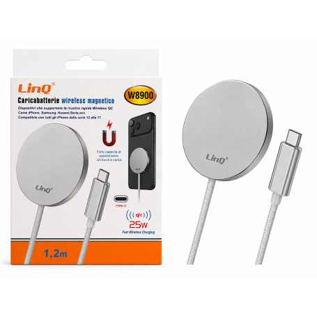Chargeur, Station de Charge - Chargeur Sans Fil Magnétique 25W LinQ W8900 USB-C 1,2m - Argent, prix de gros.