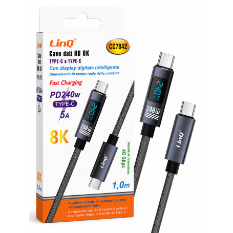 Cable, Connector - LinQ CC7842 USB-C to USB-C 240W 8K Cable with Digital Display 1m - Black, wholesale price