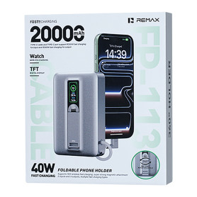 Portable Charger, Power Bank - Magnetic Wireless Charging Power Bank REMAX FP-113, 20000mAh, PD40W, 15W Wireless, TFT Display, B