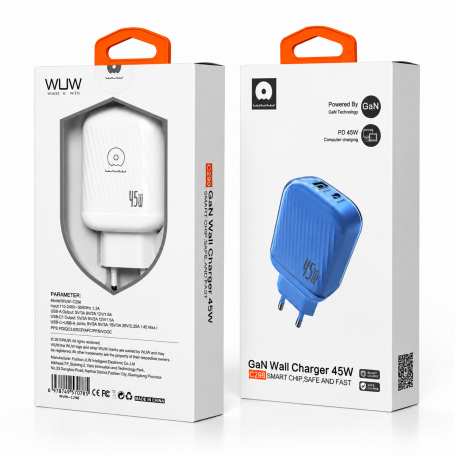 Charger, Power Adapter - WUW-C298 USB & Type-C 45W Adapter - White, wholesale price