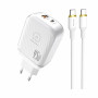 Charger, Power Adapter - 45W GaN USB-C + USB-A Fast Charger Kit with 1m USB-C Cable WUW-T116 - White, wholesale price