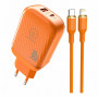 Chargeur, Adaptateur - Kit Chargeur Rapide GaN 30W USB-C + USB-A avec Câble USB-C to Lightning 1M WUW-T115 - Orange, prix de gro