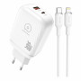 Charger, Power Adapter - 30W GaN USB-C + USB-A Fast Charger Kit with 1m USB-C to Lightning Cable WUW-T115 - White, wholesale pri