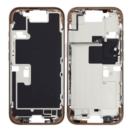 Châssis, Cadre - Châssis iPhone 16 Pro Connecteur de charge sans Vitre Arrière sans Batterie Titane Sable eSIM US (Original Demo