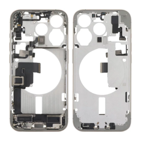 Châssis, Cadre - Châssis iPhone 15 Pro Connecteur de Charge sans Vitre Arrière sans Batterie Titane Naturel (Original Demonté) G