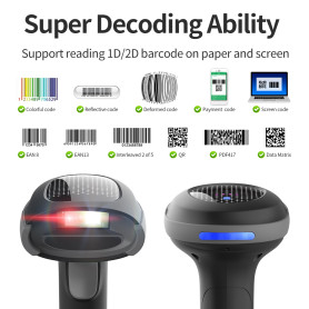 Lecteur, Décodeur, Scanner - Scanner De Codes-Barres Sans Fil X-15398, 1D 2D QR, Bluetooth 2,4G USB, Socle De Charge, 2000mAh, S