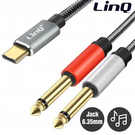 Câble Audio Type-C Mâle / 2 Jack 6.35mm Mâles Nylon Tressé 1.5m LinQ KL6309