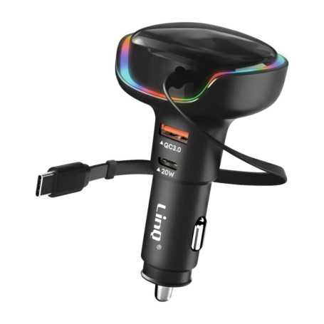 Chargeur, Adaptateur - Chargeur Voiture Type-C 20W + USB QC 3.0 avec Câble Type-C 30w Noir - LinQ CA2349, prix de gros.